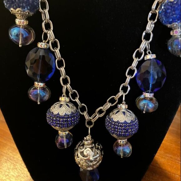 Handcrafted Double-Link Silver/Navy Bead Necklace Three-Time PoshParty Host Pick - Picture 4 of 16